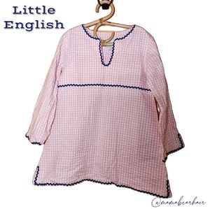 Little English Top | Pink Seersucker Tunic Blouse with Navy Trim Girls 12